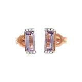 14 KT Pink Amethyst Baguette +Diamonds Earrings