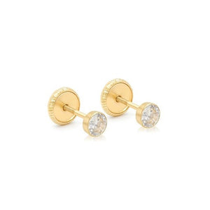 14 KT Toddler Children's CZ Bezel screw back earrings