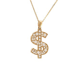 14 KT Dollar Sign Diamonds Yellow gold necklace