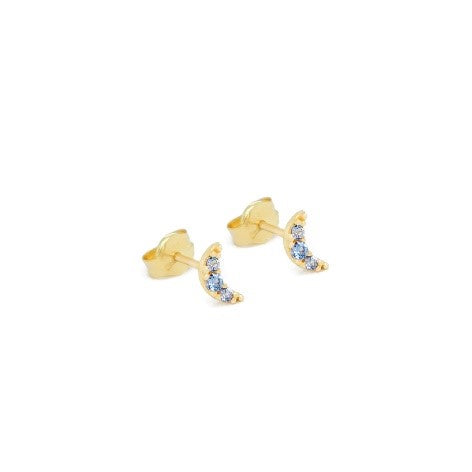 14 KT Little Moons blue cz push screw back earrings