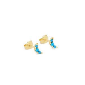 14 KT Little Moons turquoise bead push screw back earrings