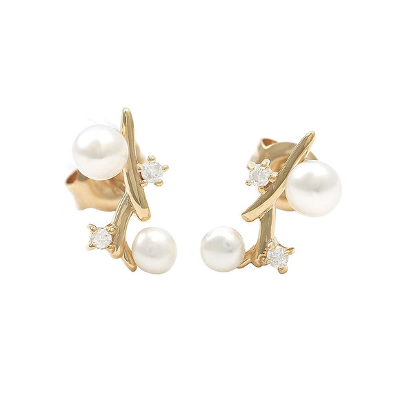 14 KT Diamond and Pearl Vine Earrings