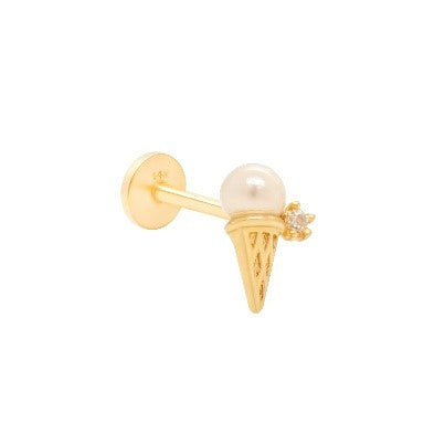 14 KT Cone with pearl top single screw back earring