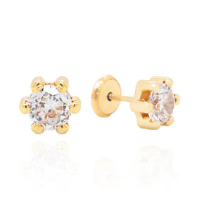 14 KT Six Prong CZ 6mm. screw back earrings