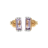 14 KT Pink Amethyst Baguette +Diamonds Earrings