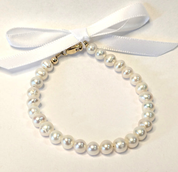 14 KT Children's Pearl Bracelet 4.75