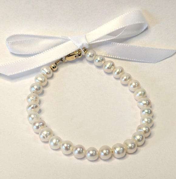 14 KT Children's Pearl Bracelets (6.0 inch age 10-13)