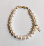 14 KT First Baby Pearl Bracelet with mini cross