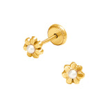 14 KT Baby Pearl bead daisy screw back earrings