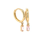 14 KT Huggie hoop with birthstone baguette dangle