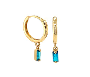 14 KT Huggie hoop with birthstone baguette dangle