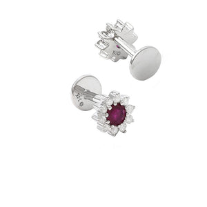 14 KT  Ruby + Diamond Nap Screw Back Earrings (Pair)