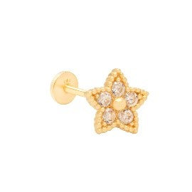 14 KT CZ Star single fancy screw back earring