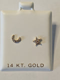 14 KT Children's Moon and Stars CZ set screw back Earrings