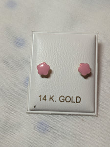 14 KT Enamel Flower 5 petal pink