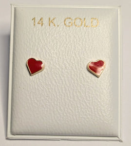 14 KT Children's Red Enamel Heart screw back earrings