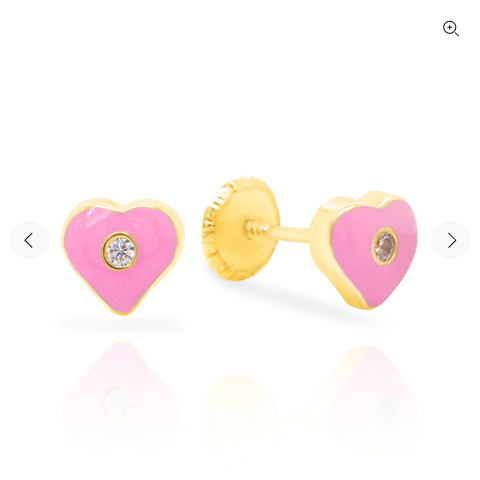 14 KT Enamel Heart with CZ baby screw back earrings