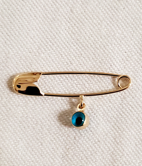 14 KT Safety pin with turkish lucky eyes